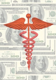 Caduceus and us dollar bills. 
Photo : Calysta Images