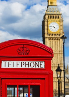 UK, London, Phone booth with Big Ben behind.