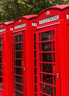 UK, London, Red telephone booths.