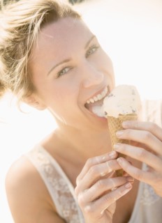 Woman eating ice cream.