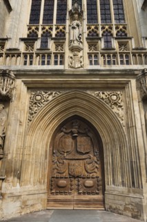 UK, Somerset, Bath, Entrance to Bath Abbey.
