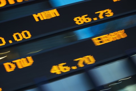 USA, New York State, New York City, Digital trading board.