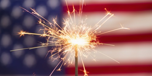 Sparkler and American flag.