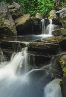 USA, New York City, Central Park, Scenic waterfall.
