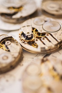 Variety of watches striped to parts.