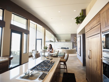 Woman in home interior.