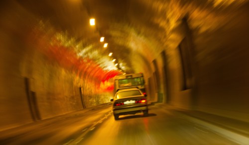 Hungary, Budapest, Castle Hill, Cars driving through tunnel. Photo: DKAR Images