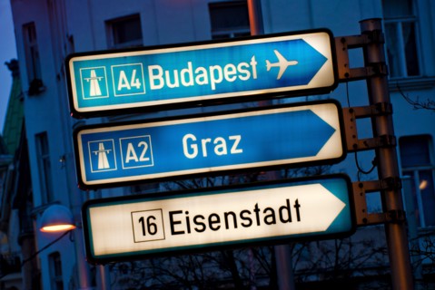 View of road signs at dusk. Photo: DKAR Images