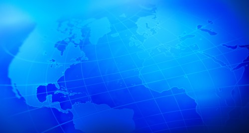 Blue world map, studio shot.
