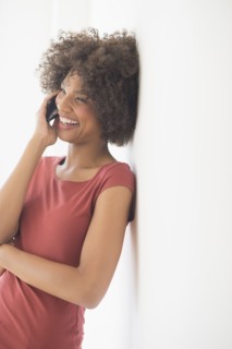 Woman talking on phone.