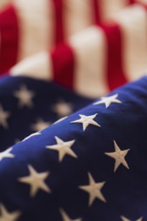 Detail of US flag, studio shot.