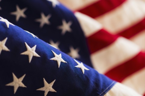Detail of US flag, studio shot.