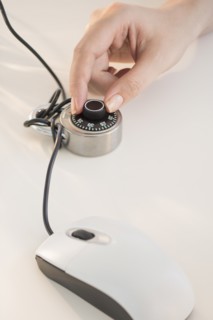 Computer mouse closed with combination lock.