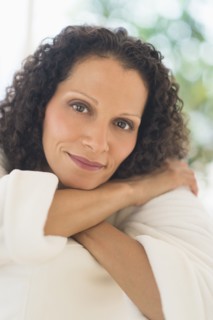 Portrait of woman wearing bath robe.