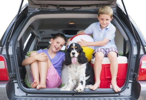 Girl (8-9) together with her brother (6-7) and their do setting out for vacations. Photo: Daniel