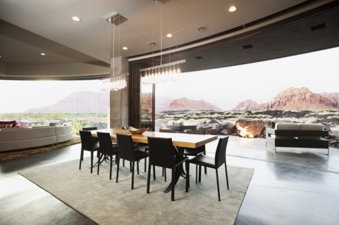 Spacious interior of modern living room . Photo: Erik Isakson