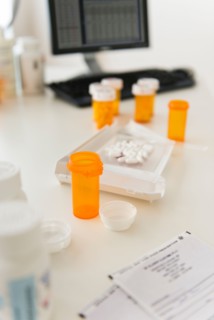 Prescription pills in laboratory.