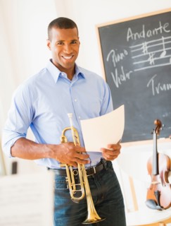 Music teacher with trombone