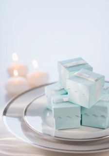 Pastel composition with gifts packages and candles