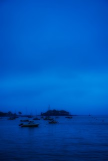 Boat on sea at dusk