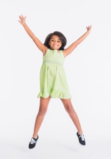 Studio shot of jumping girl (6-7 years)