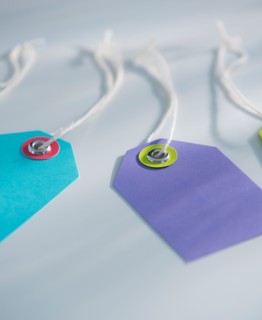 Close up of gift tags with strings