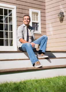 Portrait of man relaxing on steps