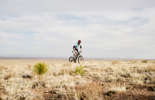 Male mountain biker on trail