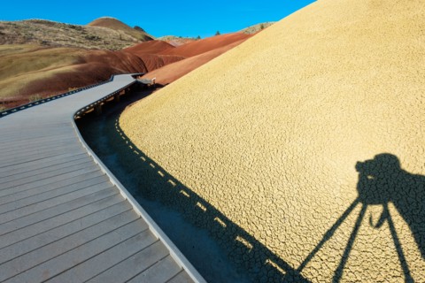 Painted Hills and photographer's shadow