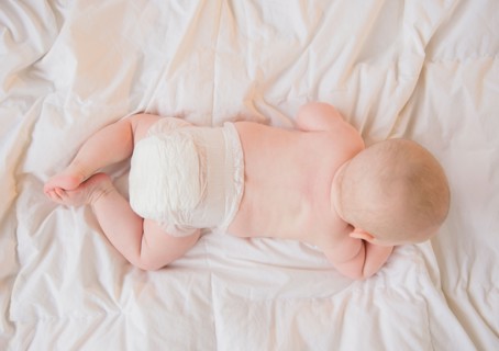 Baby boy (2-5 months) lying on front. Photo : Jamie Grill