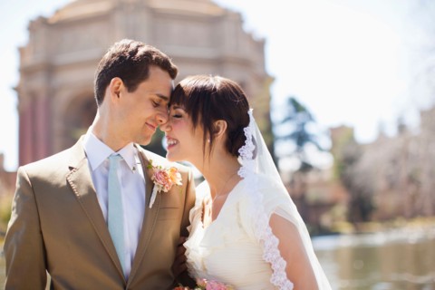 Portrait of young bride and groom. Photo: Jessica Peterson