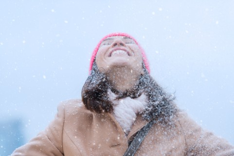 Woman in snowfall.