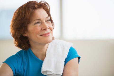 Portrait of senior woman in gym.