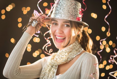 Woman celebrating New Year's Eve.