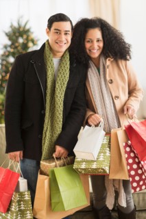 Couple with Christmas shopping.