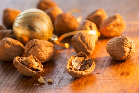 Walnuts and christmas decoration.