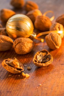 Walnuts and christmas decoration.