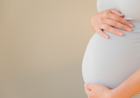 Close-up of pregnant woman's belly