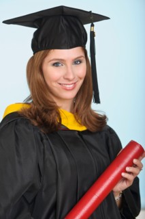 Portrait of graduate student holding diploma
