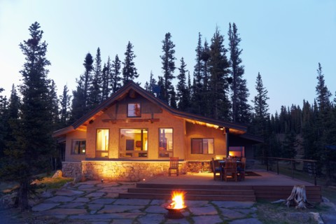 Fire pit in front of house