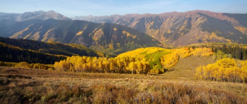 Mountain landscape with yellow aspen trees