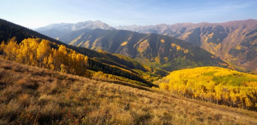 Mountain landscape with yellow aspen trees