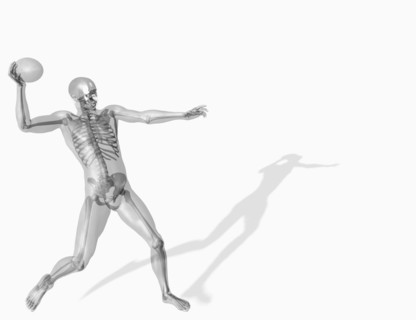Human skeleton throwing ball