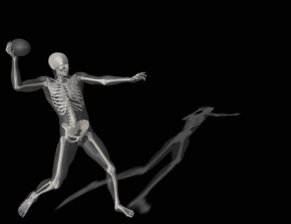 Human skeleton throwing ball