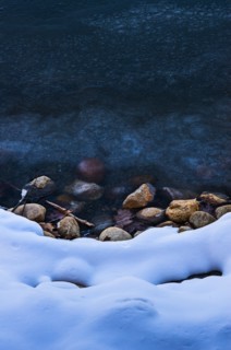 Snowy shore. Walden Pond, Concord, Massachusetts.