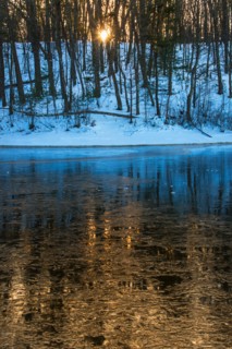 Icy water surface. Walden Pond, Concord, Massachusetts.