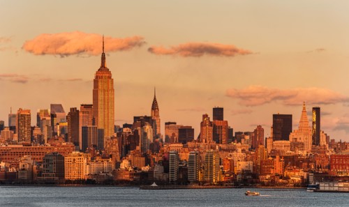 Skyline at sunset. New York, New York.
