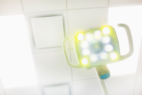 Lamp and ceiling in dentist office.