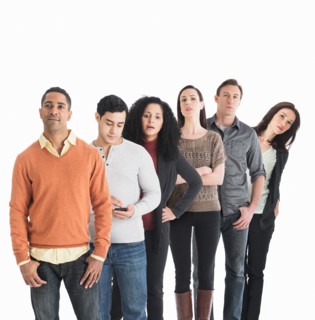 Group of people waiting in line.