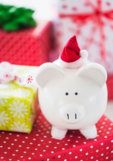 Piggy bank and christmas gifts